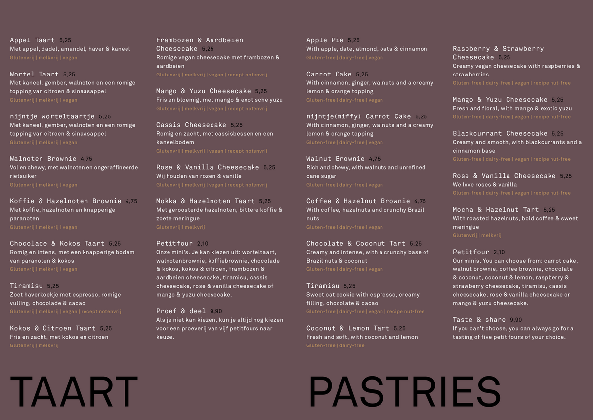 Menu – Rose & Vanilla